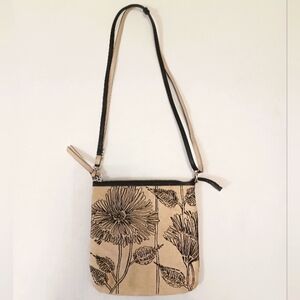 Brighton Wild Garden Flower Print Crossbody Purse Black & Jute